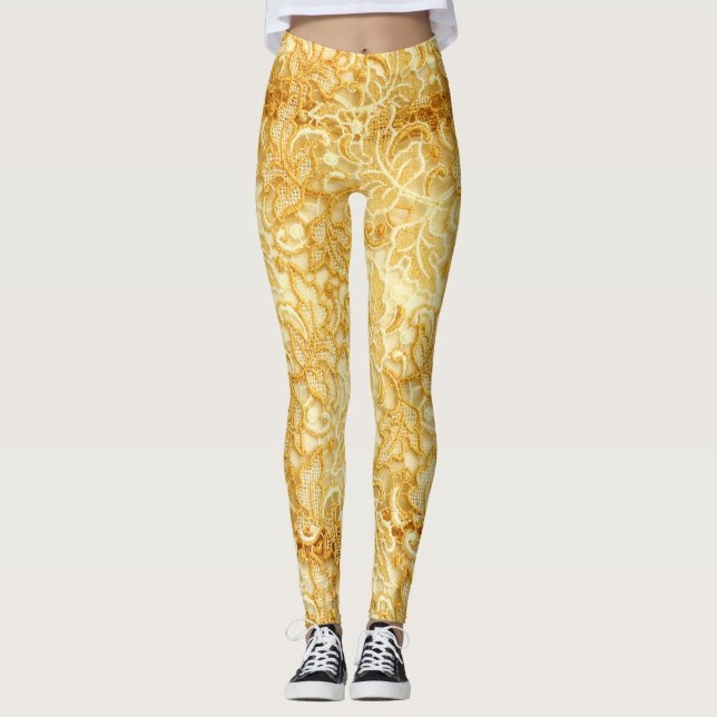 Leggings Détail en dentelle d'or, tissu. (Devant)