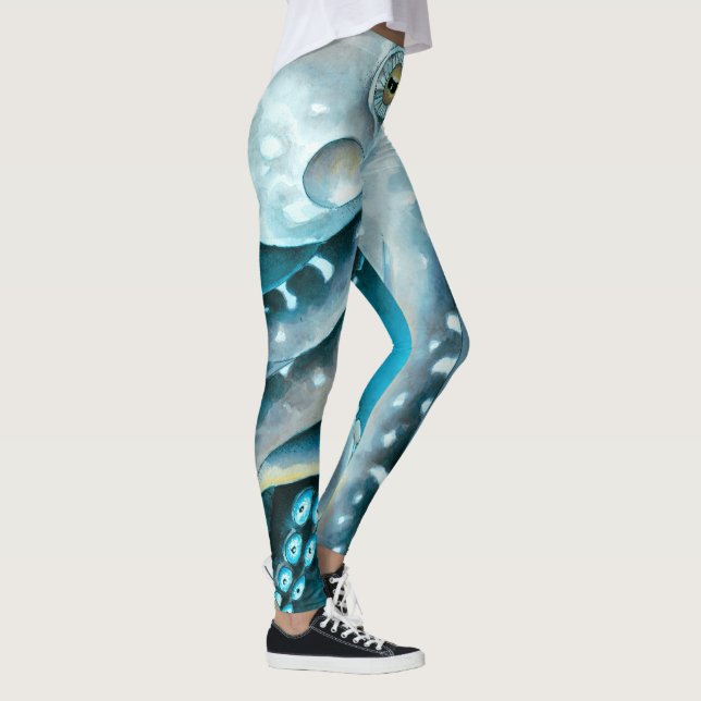 Leggings Détails de l'aquarelle bleu octopus (Droite)