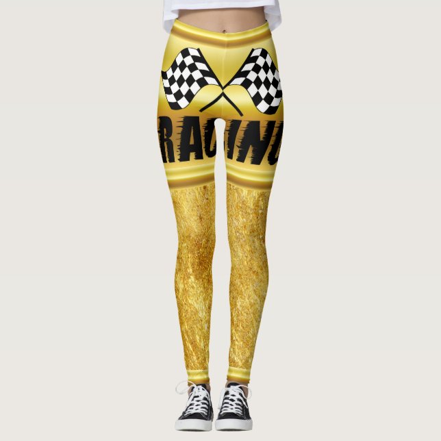 Leggings Deux drapeaux de course à damiers pour la victoire (Devant)