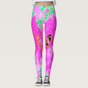 Leggings Deux Hibiscus de Plum Rose Hot Crazy sur Lime Gree