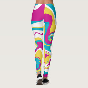Leggings Déversement - Turquoise, Jaune, Rose et Blanc