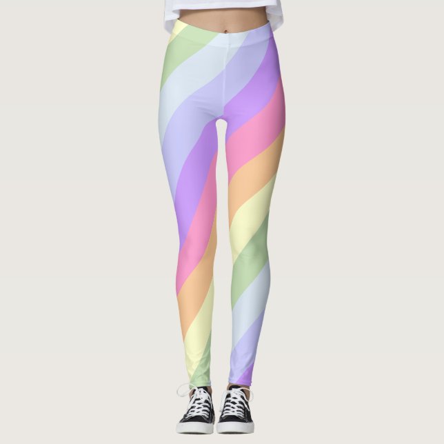 Leggings Diagonal Pastel Rainbow Stripes (Devant)