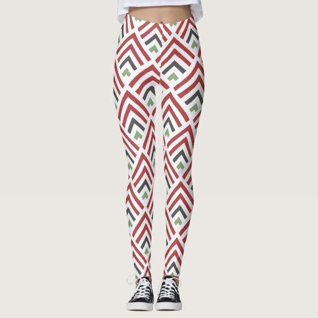 Leggings Diagonale classique géométrique zigzag bordeaux bl (Devant)