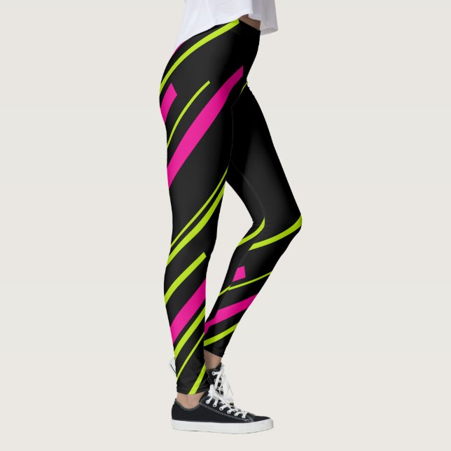 Leggings Diagonales en vert citron, rose et noir (Droite)