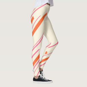 Leggings Diagonales - rose, orange et crème