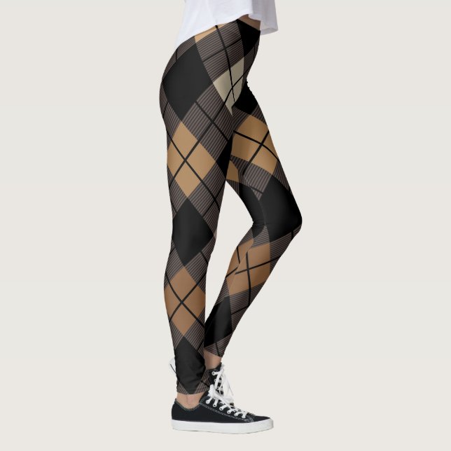 Leggings Diamant beige noir à la mode de harlequin à motifs (Droite)