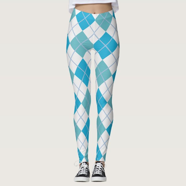 Leggings Diamant blanc bleu à la mode de harlequin à motifs (Devant)
