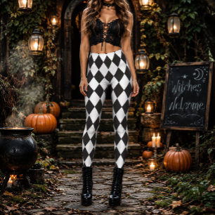 Leggings Diamant géométrique noir et blanc Halloween