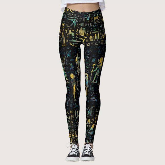 Leggings Dieux et hiéroglyphes égyptiens - Abalone et or (Devant)
