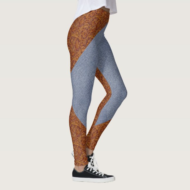 Leggings d'impression en cuir Faux et Denim (Droite)