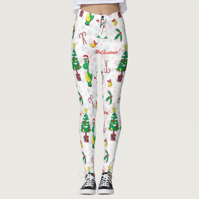 Leggings dinosaure de Noël et bonhomme de neige (Devant)