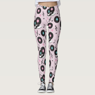 Leggings Disco Retro Pink Vinyl Records des années 80