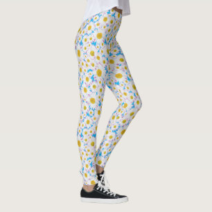 Leggings Ditsy White Daisies Motif sur Blue à Customiser