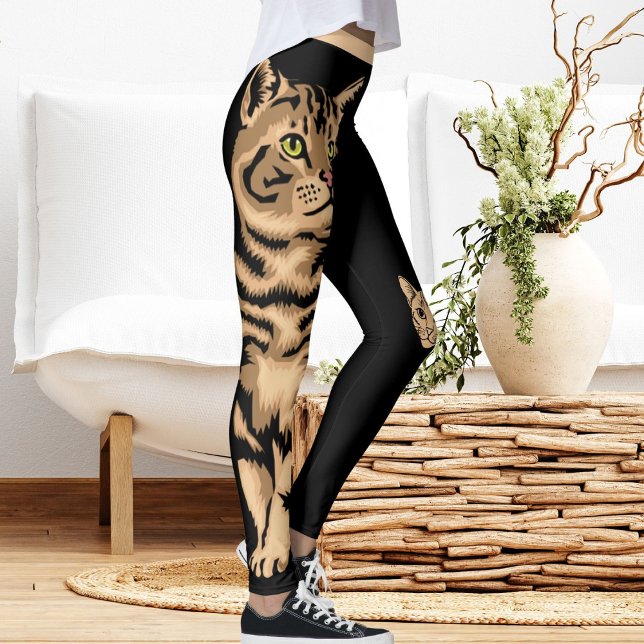 Leggings DIY Name Cute Cat Pet Animal Black Peach Striped  (Créateur téléchargé)