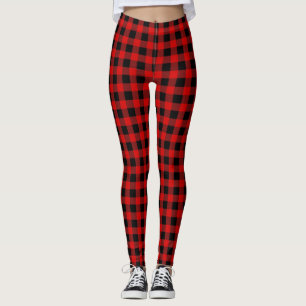 Leggings do-it-yourself BG Bright Red Black Buffalo Plaid T