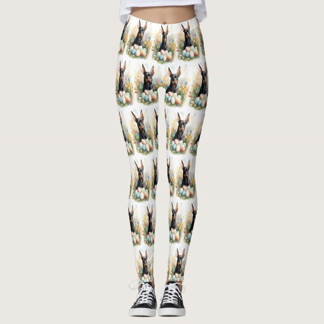 Leggings Doberman aux oeufs de Pâques (Devant)