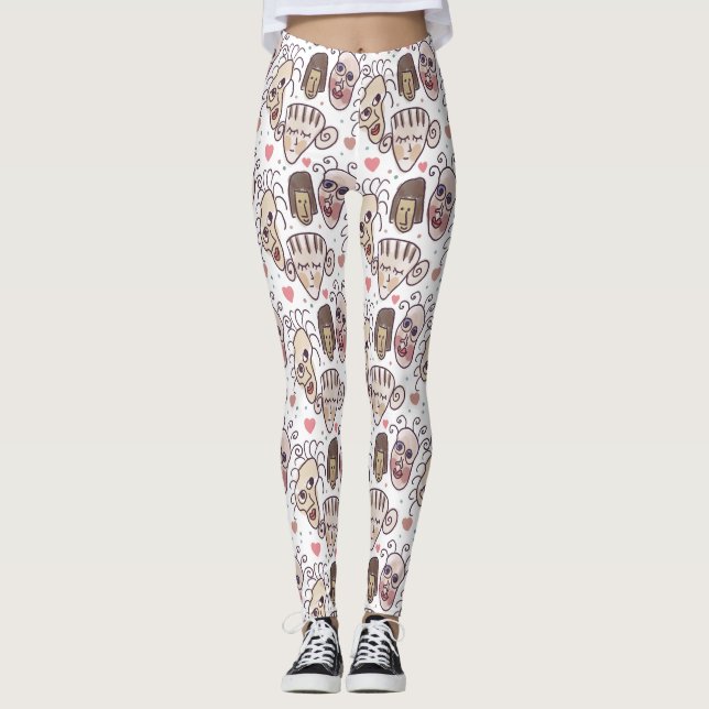 Leggings doodle hand drawn faces (Devant)