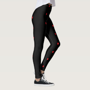 Leggings Doodle Heart Motifs Red Black Custom Cute Joli