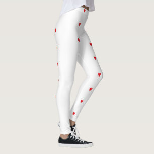 Leggings Doodle Heart Motifs Red White Custom Cute