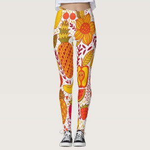 Leggings Doodles de fruits : Motif Vintage été.