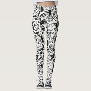 Leggings Doodles fous posant dans un design motif transpare