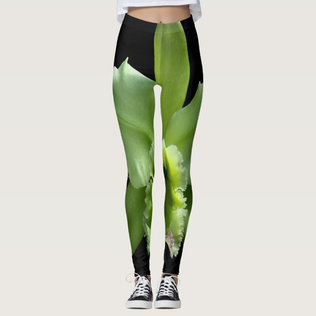 Leggings d'orchidées vertes de chaux sur un Arrièr (Devant)