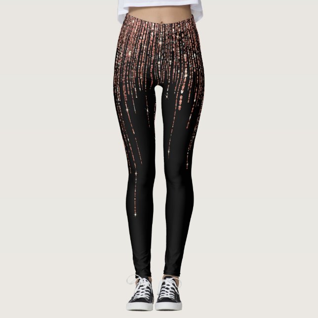 Leggings Dory Rose Noire Gold Sparkly Glitter Fringe (Devant)
