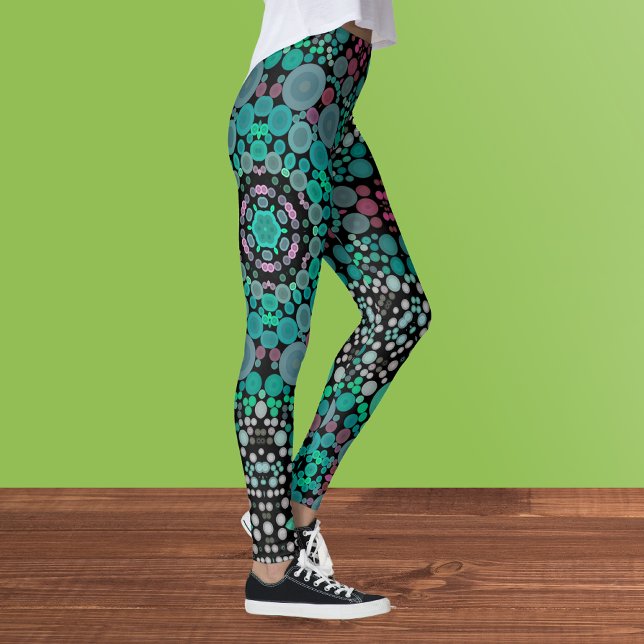 Leggings Dot Mandala Fleur vert bleu et rouge (Créateur téléchargé)