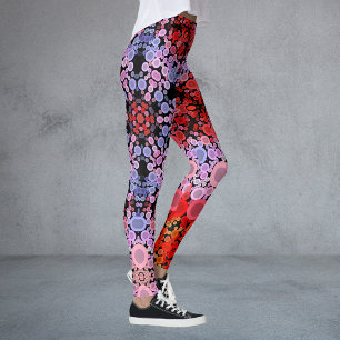 Leggings Dot Mandala Flower bleu rouge et rose