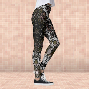 Leggings Dot Mandala Flower Brown et blanc
