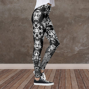 Leggings Dot Mandala Flower Gris et noir