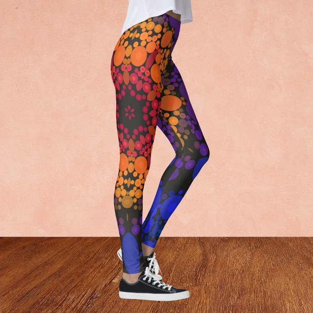 Leggings Dot Mandala Flower jaune violet et bleu (Créateur téléchargé)