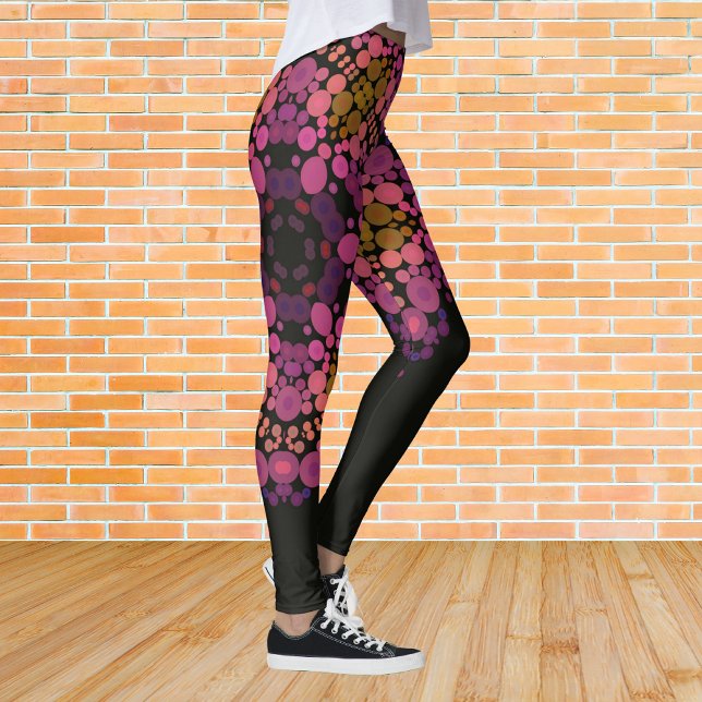 Leggings Dot Mandala Flower rose jaune et noir (Créateur téléchargé)