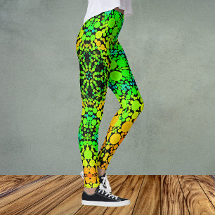 Leggings Dot Mandala Flower vert orange et jaune