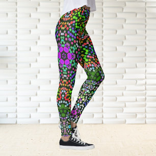Leggings Dot Mandala Flower vert violet et orange