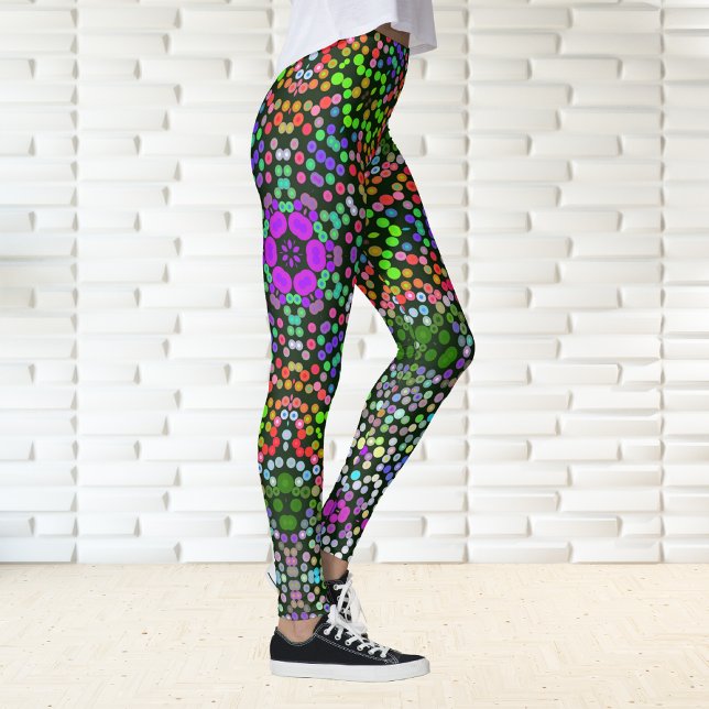 Leggings Dot Mandala Flower vert violet et orange (Créateur téléchargé)