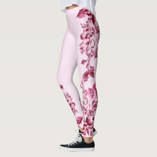 Leggings Double Hibiscus Rose sur fond rose clair 