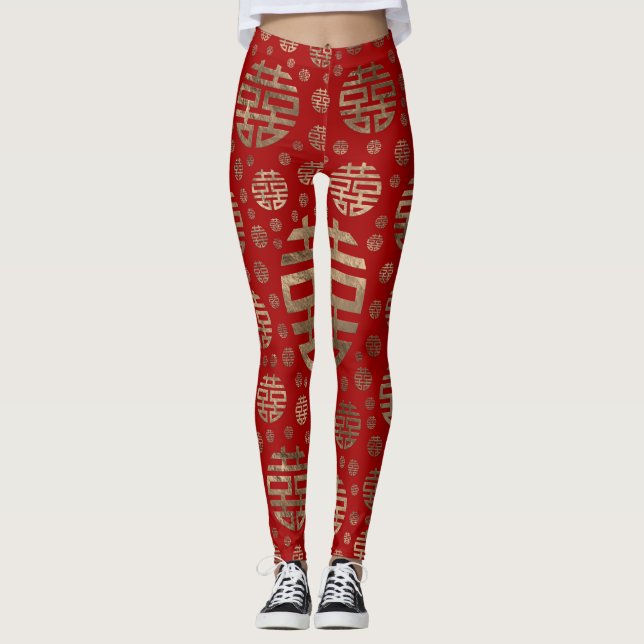 Leggings Double motif de symbole de bonheur - or sur le (Devant)