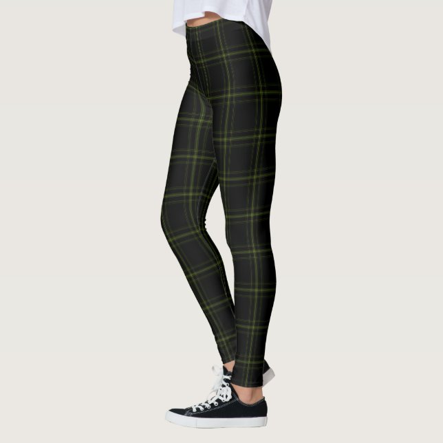 Leggings Double plaid de tartan noir et vert (Gauche)