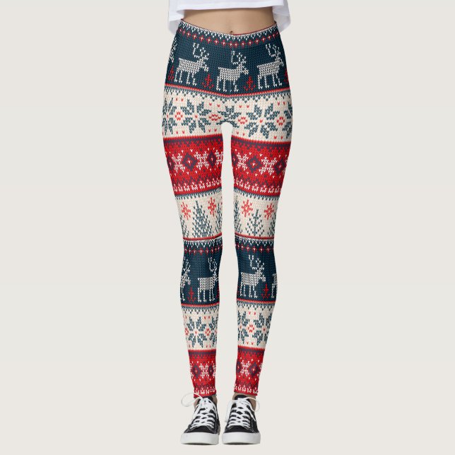 Leggings Doux moche Tricot de Noël Motif Reindeer (Devant)