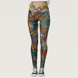 Leggings Dragon chinois ardent brodé