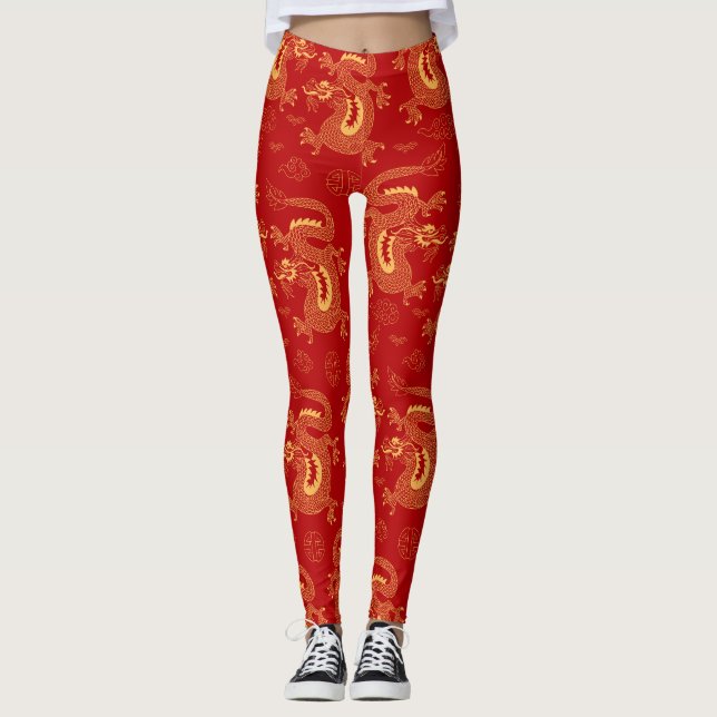 Leggings Dragon chinois de Zodiac, heureux nouvel an (Devant)