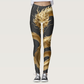 Leggings Dragon Chinois Doré Art | Créature Mythique Fantas