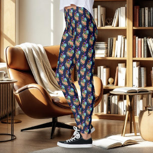 Leggings Dragon Chinois Vert Mystique Floral Bleu Marine