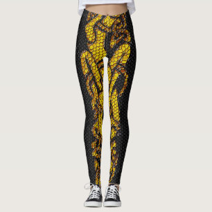 Leggings Dragon de noeud celtique doré Hound sur noir