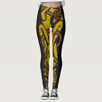 Leggings Dragon de noeud celtique doré Hound sur noir