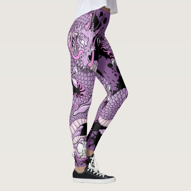 Leggings Dragon de tatouage violet à éclaboussure sur viole (Droite)