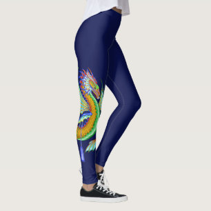 Leggings Dragon d'eau verte et d'or sur Arrière - plan bleu