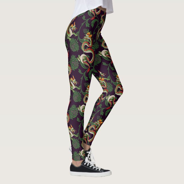 Leggings Dragon Vert Et Flore (Droite)