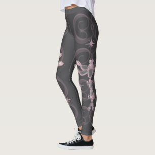 Leggings Dragonflies roses, grises, en verre avec étoiles